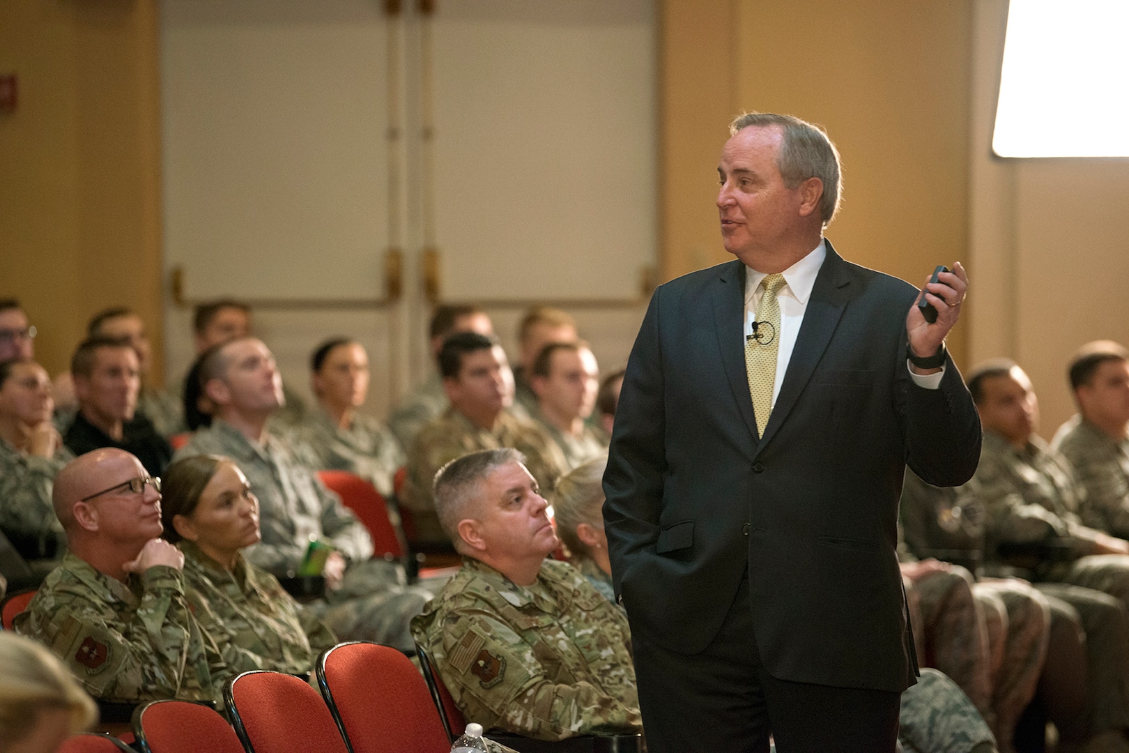 Ret. Gen. Mark Welsh, former Air Force chief of staff, shares leadership knowledge and experience at Air Education and Training Command’s latest leadership initiative, AETC Talks, which took place Jan. 11 at Joint Base San Antonio-Randolph’s Fleenor Auditorium. AETC Talks is a program that intends to have the most successful people in their respective fields engage, inspire and motivate Airmen.