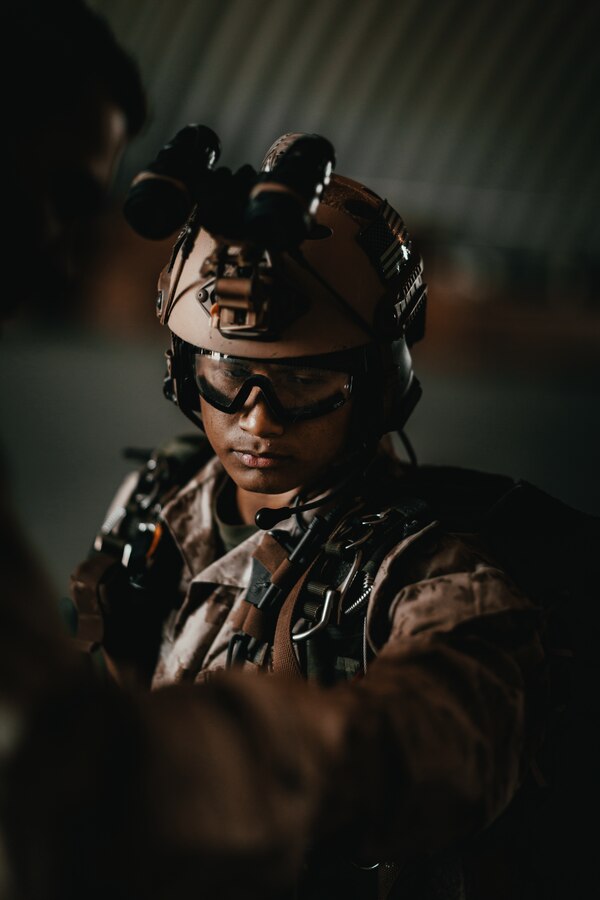 A Marine with 3rd Reconnaissance Battalion, 3rd Marine Division, III Marine Expeditionary Force, gets his gear inspected at Marine Corps Air Ground Combat Center, Twentynine Palms, Calif., Oct. 25, 2018, as a part of Integrated Training Exercise 1-19. The purpose of ITX is to create a challenging, realistic training environment that produces combat-ready forces capable of operating as an integrated Marine Air Ground Task Force. (U.S. Marine Corps Photo by Sgt. Joshua Elijah Chacon)