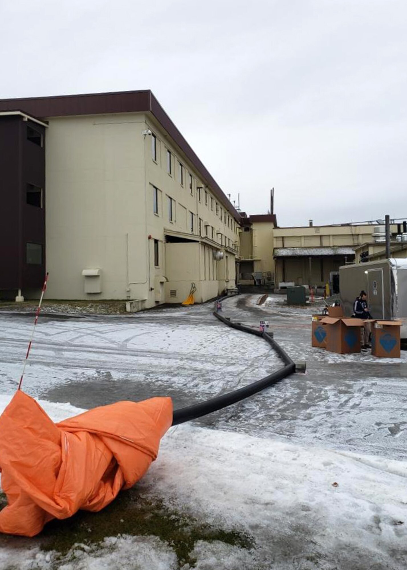 Members of the 773d Civil Engineer Squadron utilities shop assemble a 300-foot section of insulated pipe at Joint Base Elmendorf-Richardson, Alaska, Dec. 1, 2018.  Following the Nov. 30, 2018, earthquake, the Alaska Mission Operations Center suffered a water main break. Due to the long-term cold weather, a temporary solution was decided upon. The innovative thoughts and immediate actions of a handful of Airmen ensured the Alaska Mission Operations Center had water within two days, and saved the U.S. Air Force almost $20,000.