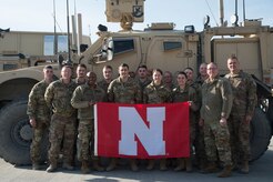 Air Force Maj. Gen. Daryl L. Bohac, the adjutant general of the Nebraska National Guard, and Chief Master Sgt. Tryone Bingham, command chief master sergeant of the Nebraska Air National Guard, visited Guardsmen from their state at Bagram Airfield, Afghanistan Jan. 9, 2019.