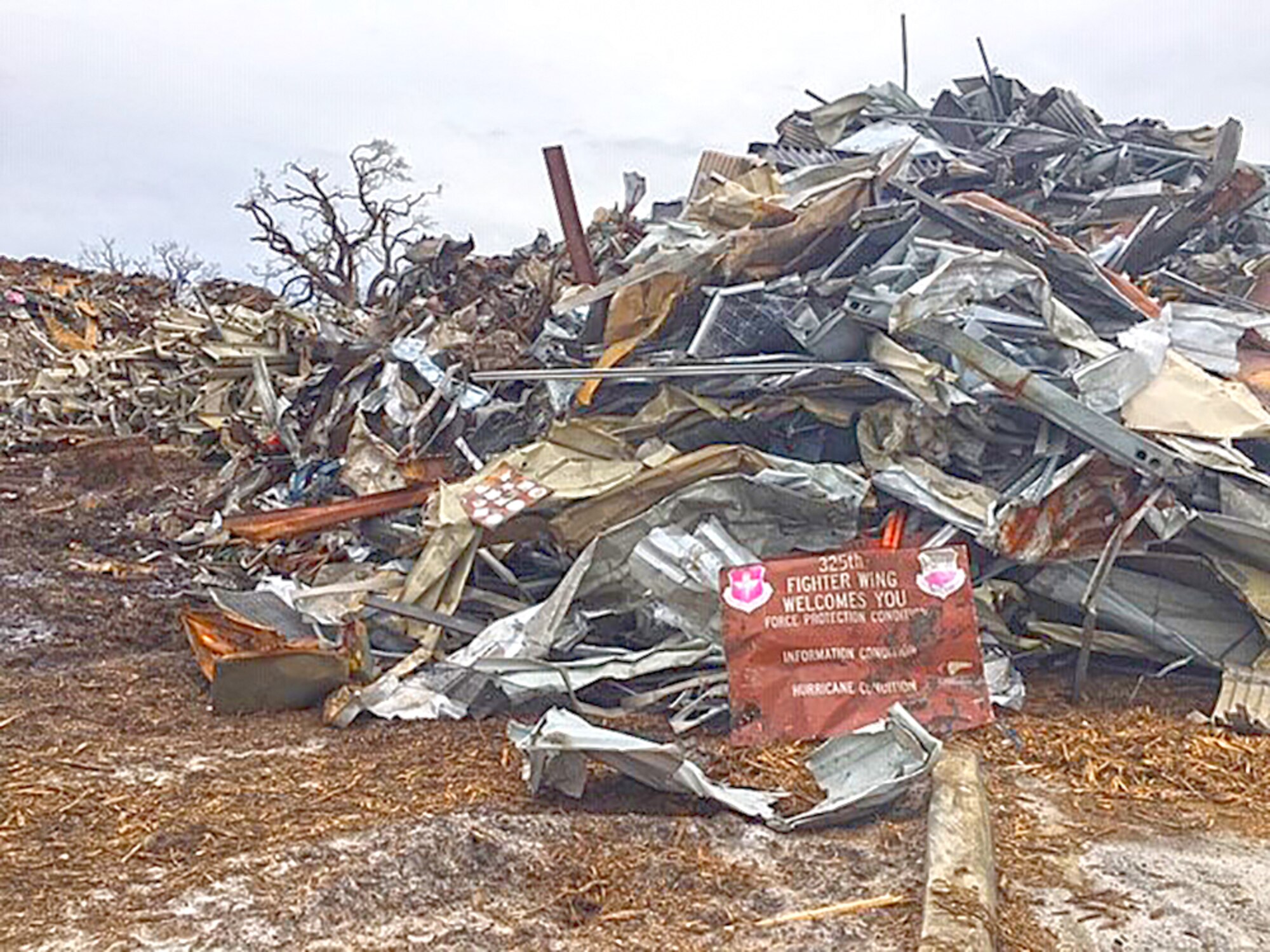 Hurricane Michael created an estimated 15 million pounds of scrap and more than 450 uninhabitable buildings at Tyndall Air Force Base in Florida. DLA Disposition Services personnel scrap disposal coordination at the installation may last as long as six months.