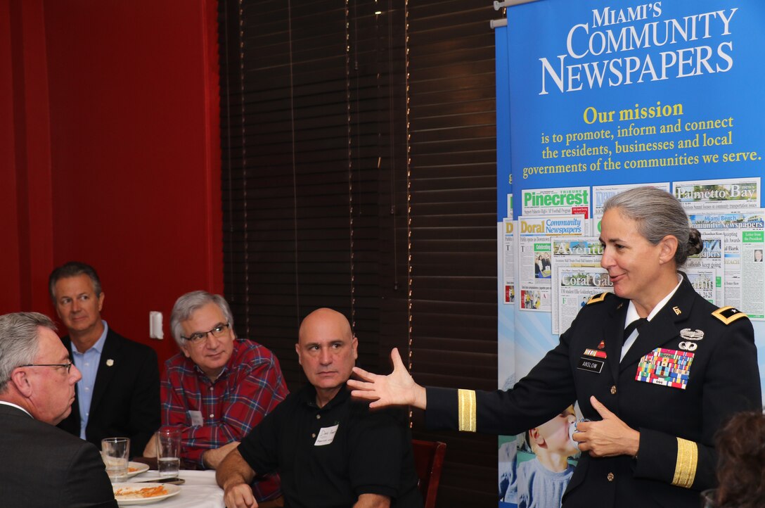 U.S. Army Maj. Gen. Patricia Anslow, Chief of Staff at U.S. Southern Command (SOUTHCOM), speaks to more than 50 business and civic leaders January 14 during a luncheon hosted by Miami’s Community Newspapers in Pinecrest, Fla.
