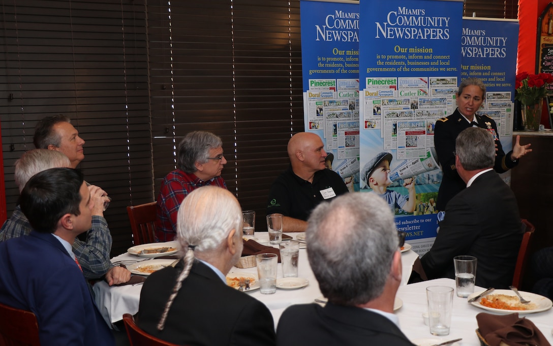 U.S. Army Maj. Gen. Patricia Anslow, Chief of Staff at U.S. Southern Command (SOUTHCOM), speaks to more than 50 business and civic leaders January 14 during a luncheon hosted by Miami’s Community Newspapers in Pinecrest, Fla.
