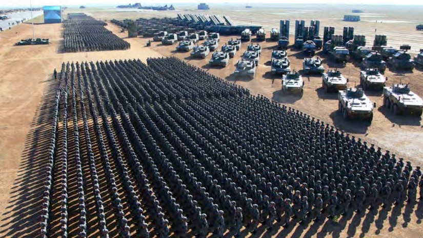 People’s Liberation Army troops prepare for a parade in September 2017 commemorating the PLA’s 90th anniversary.