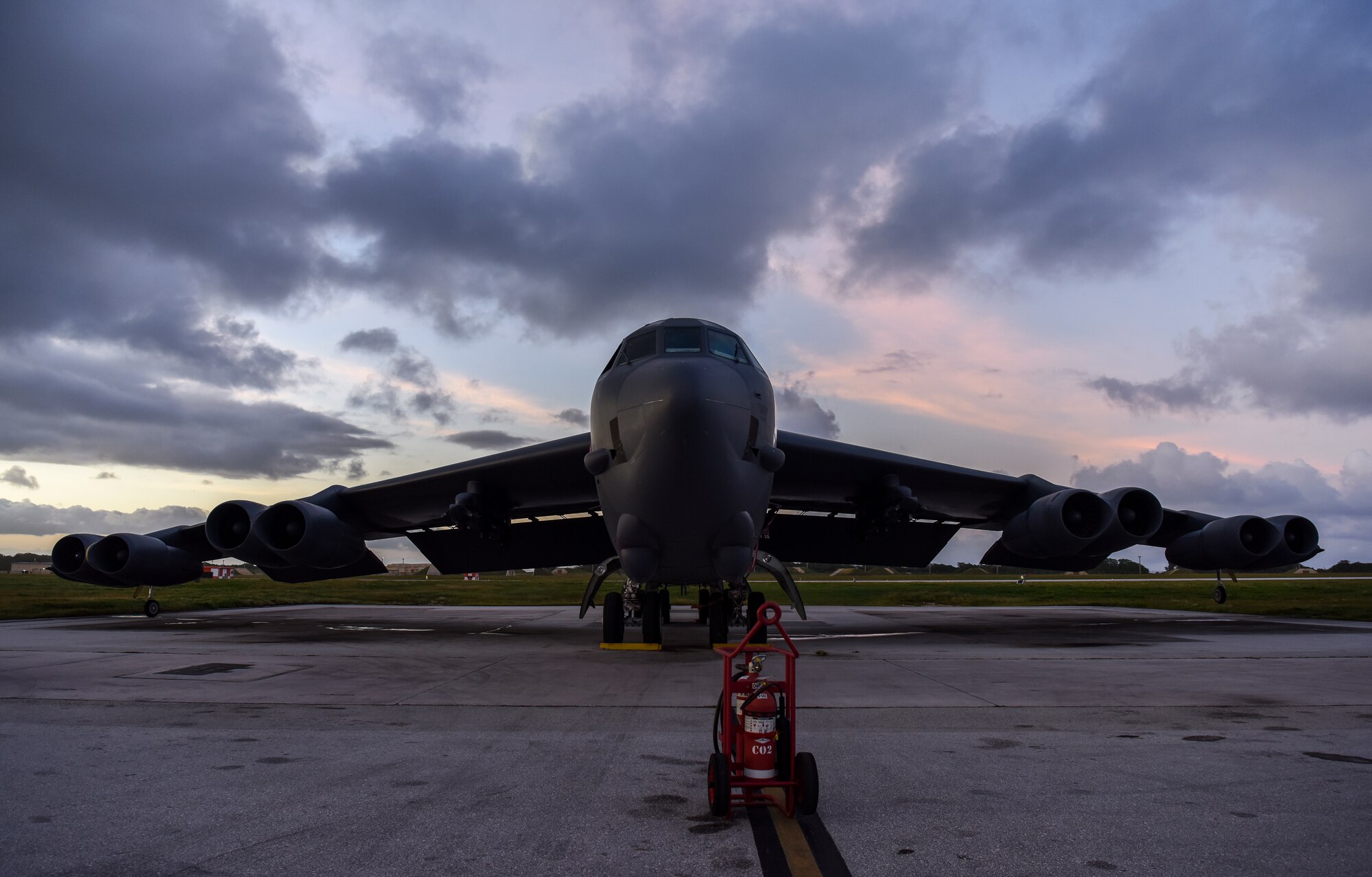 A B-52 Stratofortress bomber from the 5th Bomb Wing at Minot Air Force Base (AFB), North Dakota, sits on the flightline at Andersen AFB, Guam, Jan. 15, 2019.