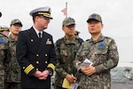 YOKOSUKA, Japan (Jan. 15, 2019) Cmdr. William C. Blodgett, the commanding officer of the Arleigh Burke-class guided-missile destroyer USS Barry (DDG 52) and Lt. Gen. Inchoul Won, vice chairman of the Republic of Korea Joint Chiefs of Staff speak during a ship tour aboard Barry. Barry is forward-deployed to the U.S. 7th Fleet area of operations in support of security and stability in the Indo-Pacific region. (U.S. Navy photo by Mass Communication Specialist 3rd Class Codie L. Soule)