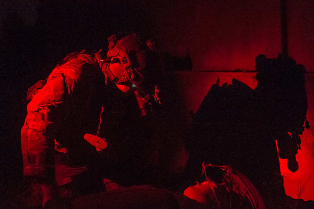 A pararescueman from the 38th Rescue Squadron assesses a patient’s wounds during a simulated personnel recovery scenario as part of a pre-deployment ‘spin-up’ exercise, Dec. 15, 2018, at Avon Park Air Force Range, Fla. During this pre-deployment ‘spin-up’ training, Moody’s 347th Rescue Group tested and maximized their combat search and rescue (CSAR) and personnel recovery capabilities. Under normal circumstances, the HH-60G Pave Hawk helicopter crews and maintainers deploy from Moody and integrate with Guardian Angel teams from different bases. This time, Moody’s 38th RQS and 41st RQS’s will deploy together and utilized this exercise to improve their mission readiness and cohesion before their departure. (U.S. Air Force photo by Senior Airman Greg Nash)