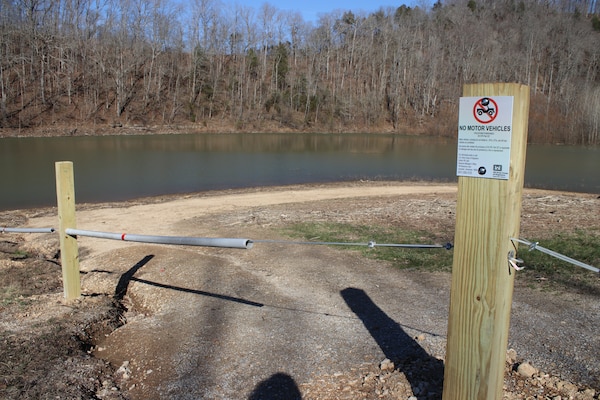 Corps of Engineers park rangers at Center Hill Lake recently barricaded areas along the roadways in the Cane Hollow area to prevent off-road vehicle access.  This photo shows the barrier Jan. 11, 2019.  (USACE photo by Ashley Webster)