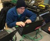 Colin Walton, a network engineer at Joint Task Force Civil Support (JTF-CS), participates in the command’s first tactical satellite (TACSAT) communication exercise (COMMEX) of the new year January 15, 2019 at Felker Army Airfield on Fort Eustis in preparation for exercise Sudden Response 19 (SR19) held on January 24-30. SR19, held at Fort Bragg, NC this year, is a command-led exercise that tests JTF-CS and Defense Chemical, Biological, Radiological and Nuclear (CBRN) Response Force (DCRF) capabilities to response to a catastrophic CBRN event. When directed, JTF-CS is ready to respond in 24 hours to provide command and control of 5,200 federal military forces located at more than 36 locations throughout the nation in support of civil authority response operations to save lives, prevent further injury and provide critical support to enable community recovery. (Official DoD photo by David “Rick” George/released)