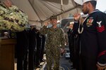 Chief of Naval Operations (CNO) Adm. John Richardson is piped aboard the Arleigh Burke-class guided-missile destroyer USS Benfold (DDG 65) where he spoke with Sailors and engaged commanding officers from the Yokosuka waterfront. Benfold is forward-deployed to the U.S. 7th Fleet area of operations in support of security and stability in the Indo-Pacific region.