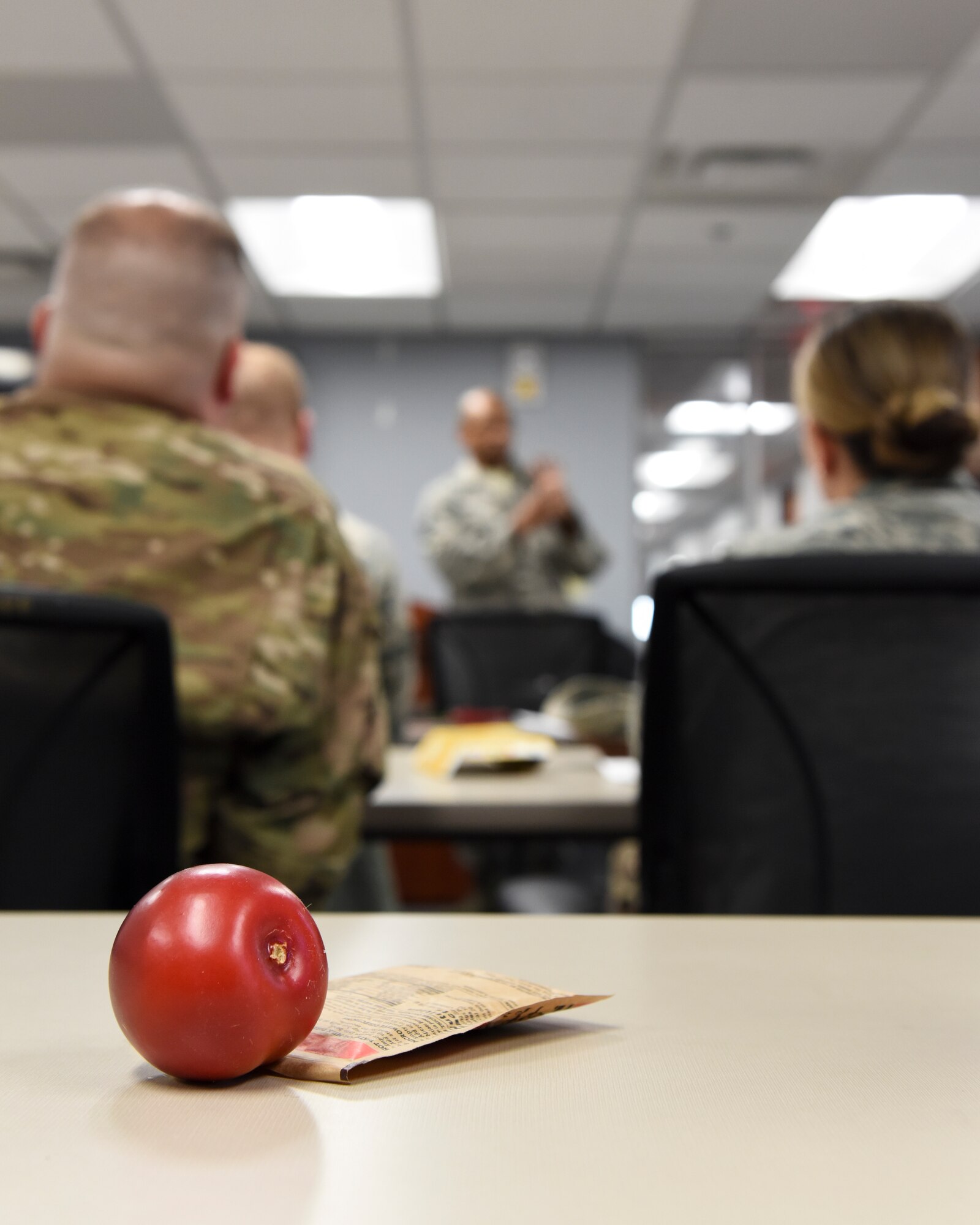 Examples of healthy food choicecs sit on a desk during the Better Nutrition segment of the Better Body. Better Life. course at the Pittsburgh International Airport Air Reserve Station, Pennsylvania, June 5, 2019. The course is taught by Tech. Sgt. Bryson Manker, diet therapist with the 911th Aeromedical Staging Squadron, who hopes to help others gain a better understanding of overall nutrition. (U.S. Air Force photo by Staff Sgt. Beth Kobily)