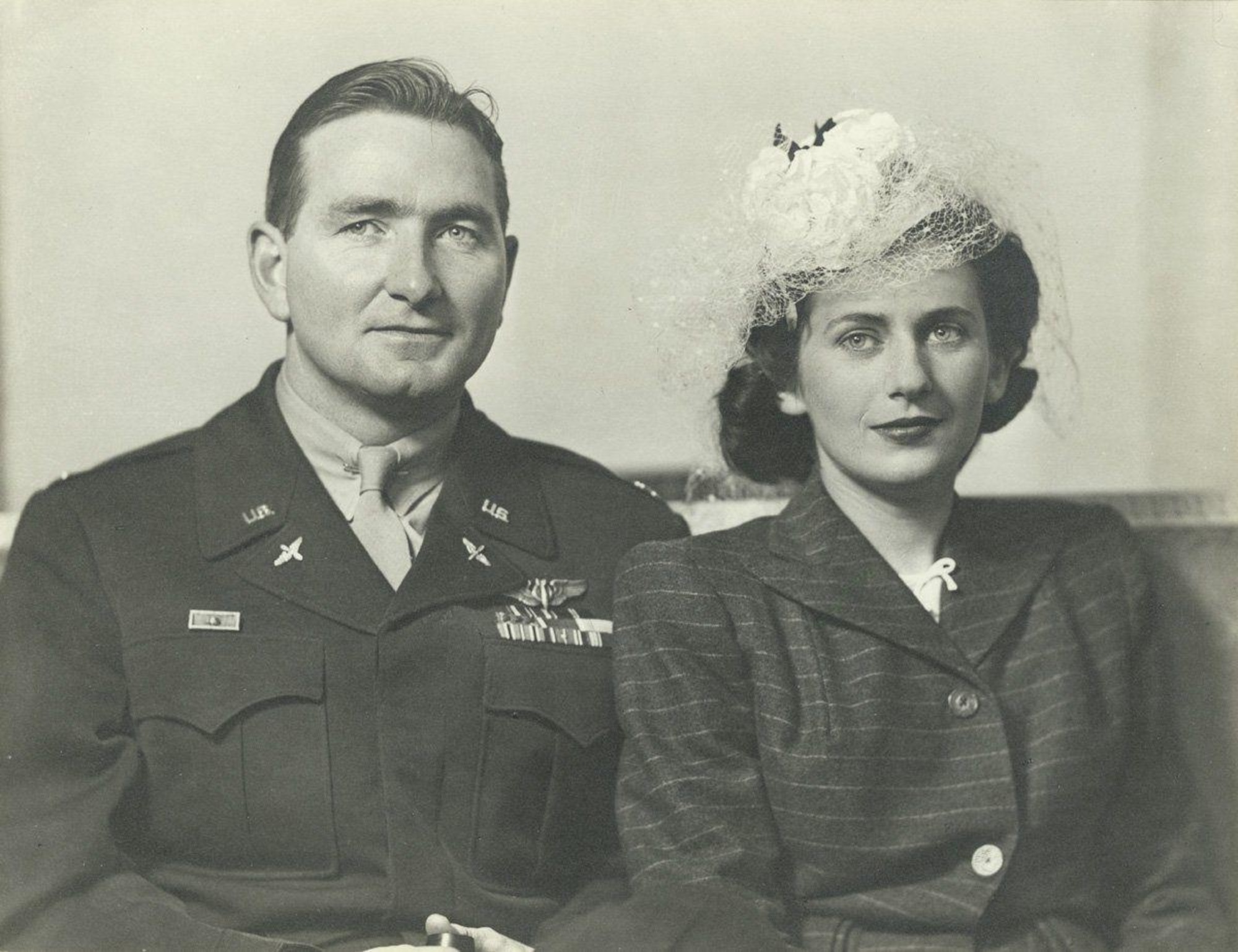 Retired Air Force Col. John Watters and his wife, Jean, pose for a wedding photo after World War II. Watters passed away in 2018 and his family donated his military literature collection to Offutt Air Force Base, Nebraska. (U.S. Air Force courtesy photo)