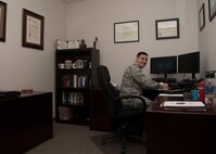 Capt. Matthew Pellegrine, 49th Wing special victims’ counsel, poses for a picture Jan. 11, 2019, in the Special Victims’ Counsel Office on Holloman Air Force Base, N.M. The SVC offers confidential legal advice to victims of an offense under the Uniform Code of Military Justice. (U.S. Air Force photo by Airman Autumn Vogt)