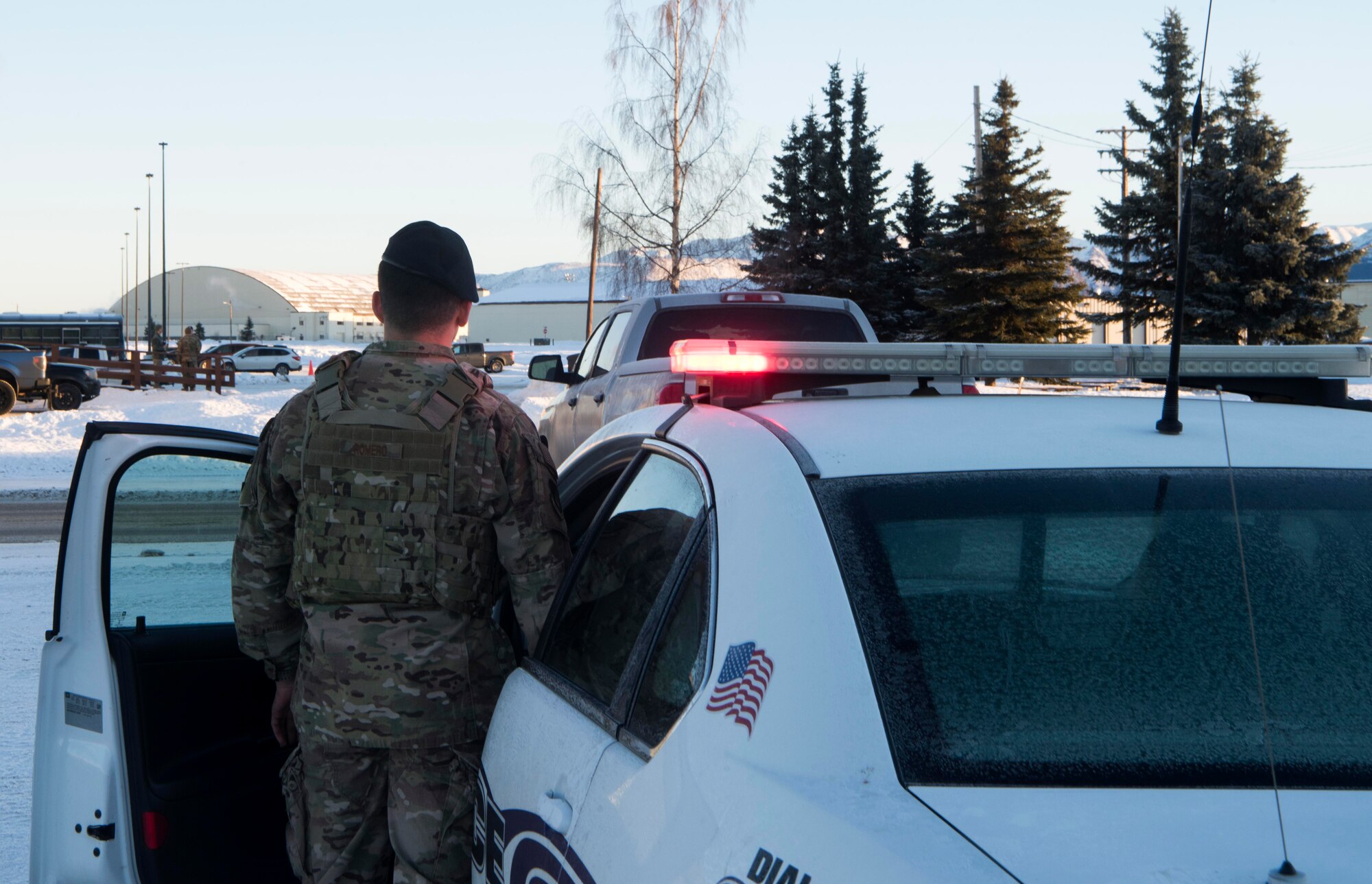 U.S. Air Force Staff Sgt. Evan Romero, a 673d Security Forces Squadron operations support noncommissioned officer, simulates pulling over an impaired driver at Joint Base Elmendorf-Richardson, Alaska, Jan. 15, 2019. For someone struggling with drugs or alcohol problems, JBER offers multiple programs and resources such as the Alcohol Drug Abuse Prevention and Treatment (ADAPT) program and Army Substance Abuse Program (ASAP), which can be reached at 580-2181 and 384-1412 respectively. Also, Joint Base Against Drunk Driving (JBADD), which offers rides to people who have been drinking and need a safe drive home, can be reached at 907-384-7433.
