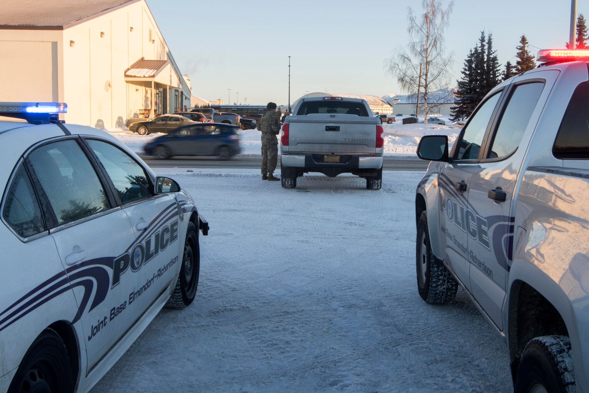 U.S. Air Force Staff Sgt. Evan Romero, a 673d Security Forces Squadron operations support noncommissioned officer, simulates pulling over an impaired driver at Joint Base Elmendorf-Richardson, Alaska, Jan. 15, 2019. For someone struggling with drugs or alcohol problems, JBER offers multiple programs and resources such as the Alcohol Drug Abuse Prevention and Treatment (ADAPT) program and Army Substance Abuse Program (ASAP), which can be reached at 580-2181 and 384-1412 respectively. Also, Joint Base Against Drunk Driving (JBADD), which offers rides to people who have been drinking and need a safe drive home, can be reached at 907-384-7433.