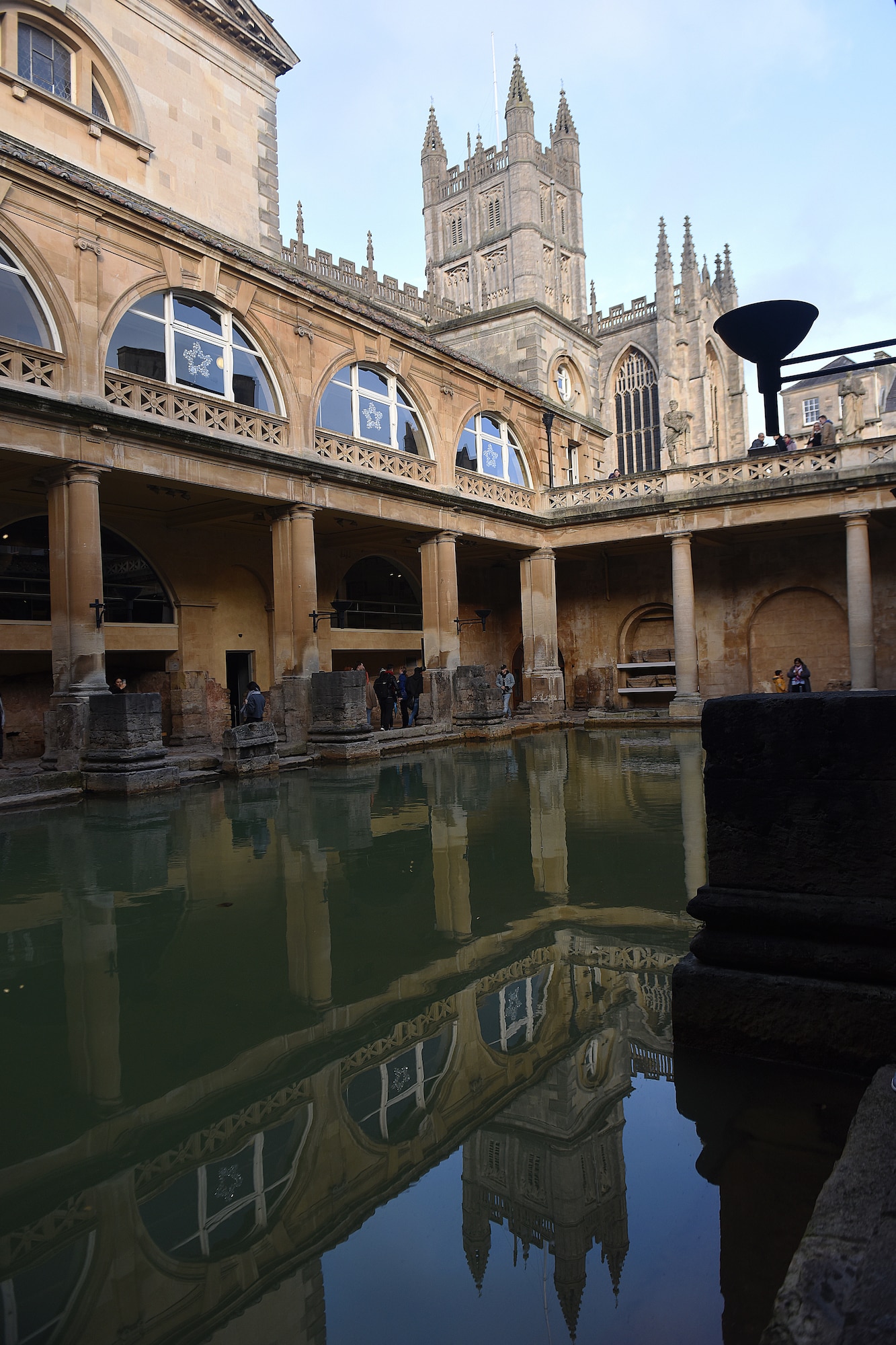 Tourists explore what remains of the Roman Baths in Bath, England, Dec. 22, 2018. Each day about 1,170,000 litres of steaming spring water flow into the baths. (U.S. Air Force photo by Airman 1st Class Madeline Herzog)