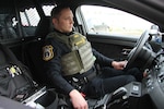Police Sgt. Timothy Bewley, supervisory police officer, prepares to patrol Joint Base San Antonio-Fort Sam Houston Jan 17. Directed vehicle and foot patrols have been ramped up in all areas of the installation due to the increase of larcenies at JBSA-Fort Sam Houston.