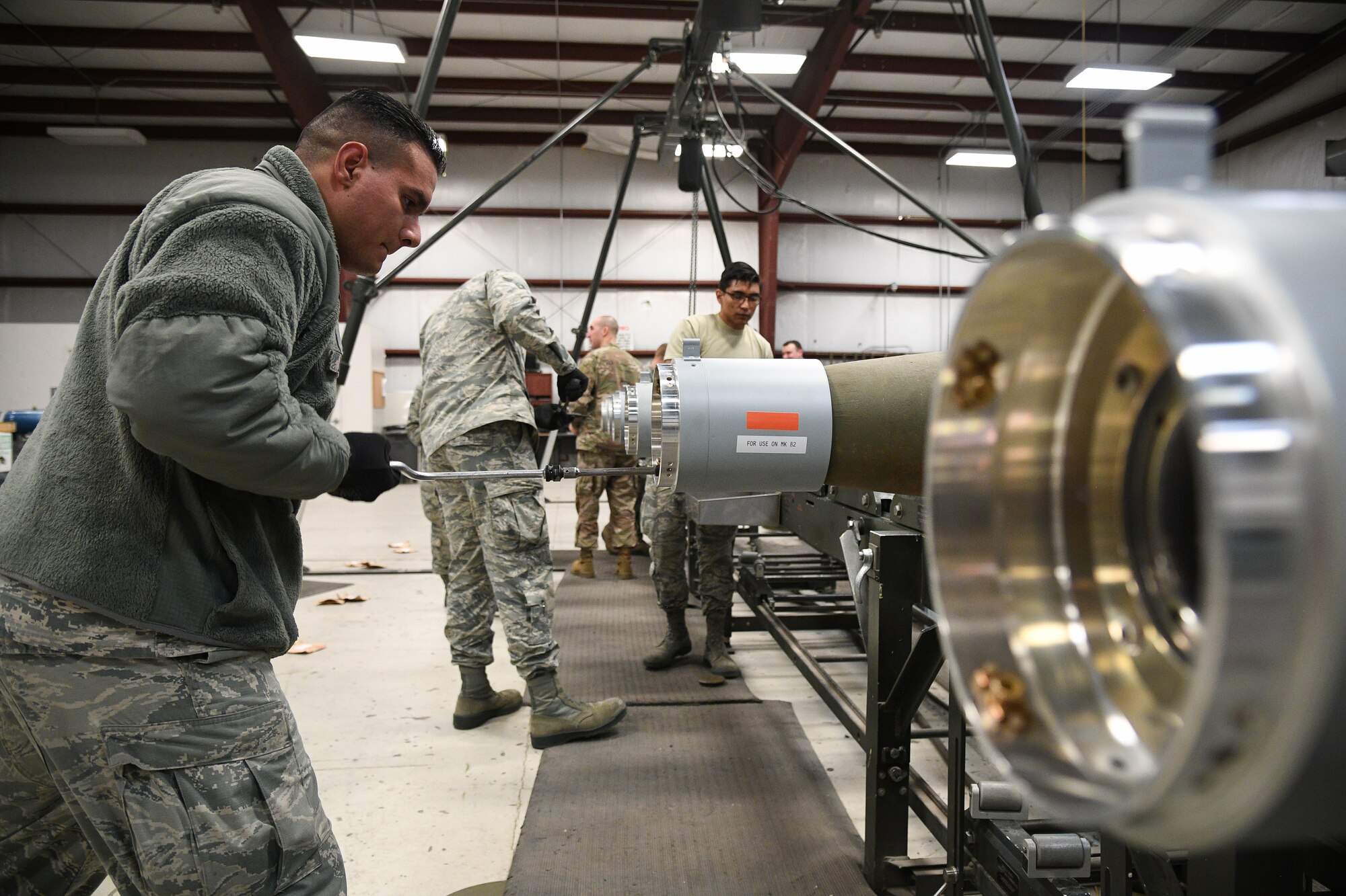 388th Maintenance Squadron Munitions Flight builds bombs during training.
