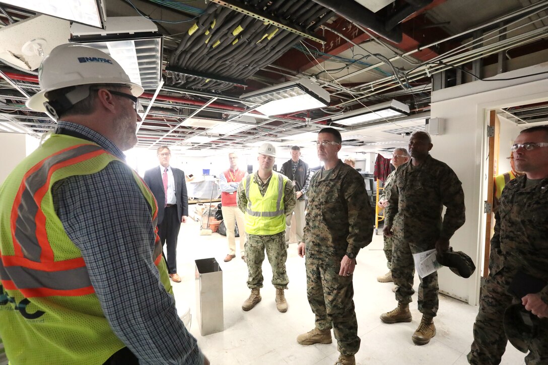 MCLB Albany Commanding Officer Col. Alphonso Trimble welcomes Marine Corps Installations East Commanding General Brig. Gen. Benjamin Watson, Sgt. Maj. Charles Metzger and his senior staff to the installation, Jan. 17. Watson recently assumed command of MCIEAST. Trimble along with several of his senior staff gave a tour of the base highlighting the critical missions and its tenant commands.  (U.S. Marine Corps photo by Re-Essa Buckels)