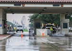 Construction workers cut through concrete at Joint Base San Antonio-Randolph’s main gate Jan. 18, 2019, JBSA-Randolph, Texas. The Lindsey gate closed January 7 and is expected to be closed for approximately 70 days.