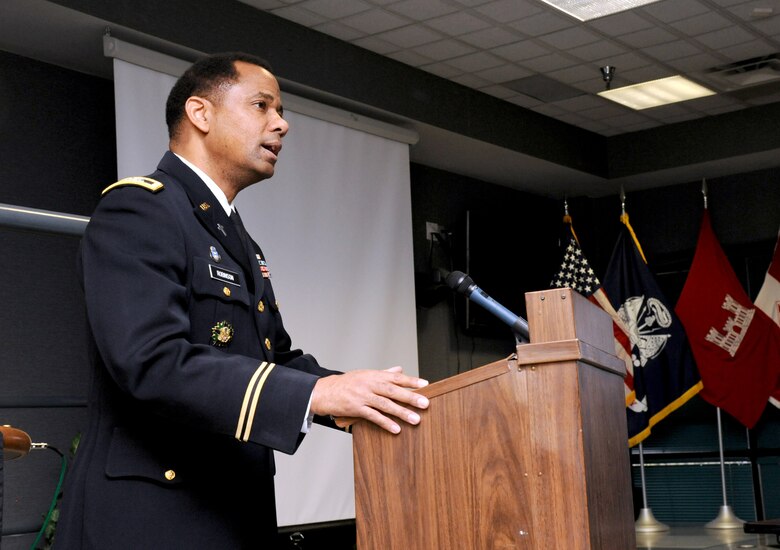 U.S. Army Corps of Engineers Chaplain (Col.) Raymond Robinson speaks during Huntsville Center's Martin Luther King Jr. Day observance and celebration Jan. 17, 2019.