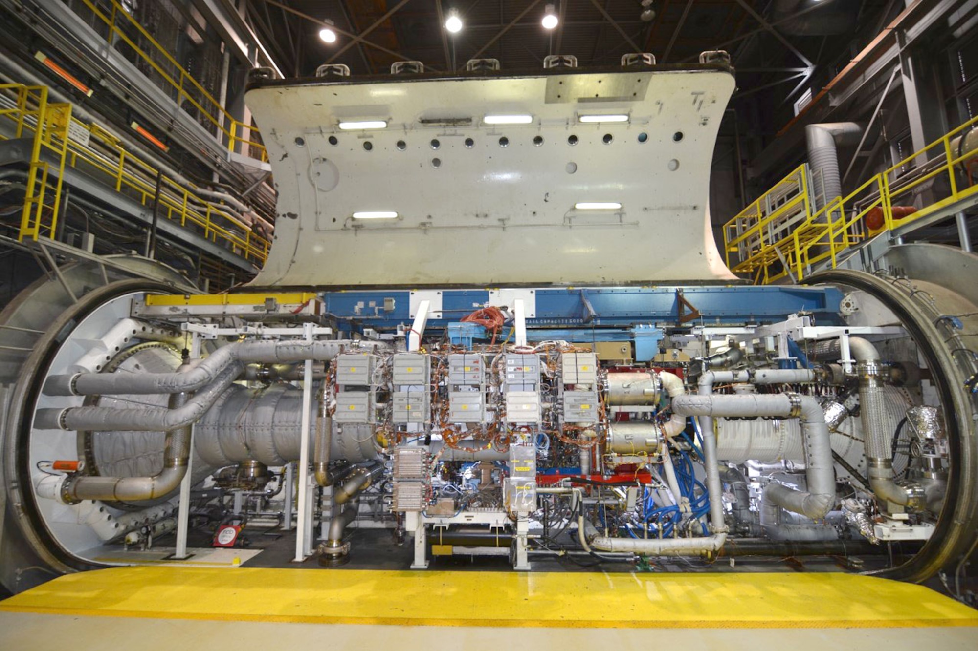 One of the more recent tests conducted in the AEDC J-1 engine test cell at Arnold Air Force Base was for the Pratt & Whitney Adaptive Engine Technology Demonstrator engine core, pictured here. (U.S. Air Force photos)