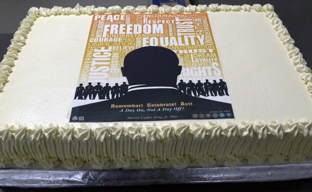 Shown is a cake baked for attendees following the Dr. Martin Luther King Jr. observance ceremony Jan.21 at Bagram Airfield, Afghanistan. (Photo by Jon Micheal Connor, Army Public Affairs)