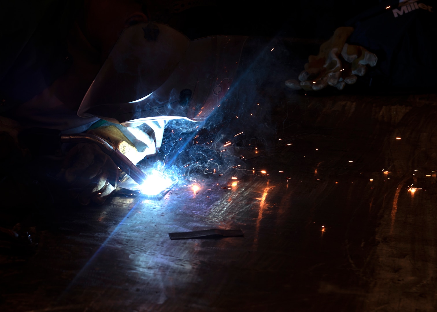 Airman 1st Class Taylor Frost, a 56th Equipment Maintenance Squadron fabrication flight metals technology apprentice, welds at Luke Air Force, Ariz., Jan. 15, 2019.