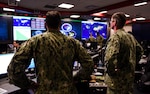 Sailors stand watch in Fleet Operations Center at headquarters of U.S. Fleet Cyber Command/U.S. 10th Fleet at Fort Meade, Maryland, September 27, 2018 (U.S. Navy/Samuel Souvannason)