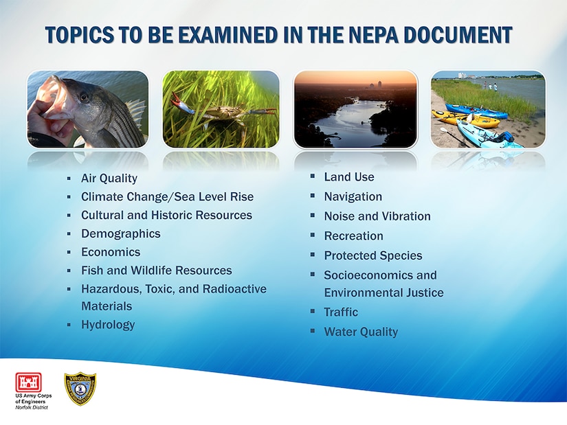 Topics to be examined in the NEPA document