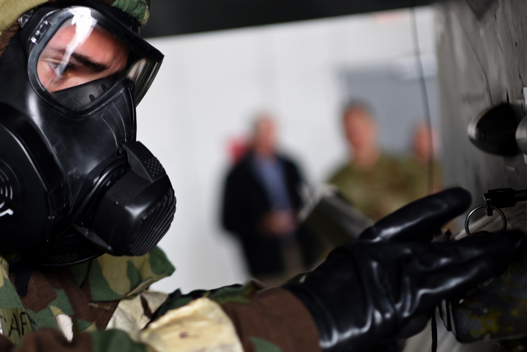 U.S. Air Force Airman 1st Class Levi Brady, inspects a munition during a quarterly load crew competition at Shaw Air Force Base, S.C., Jan. 18, 2019.