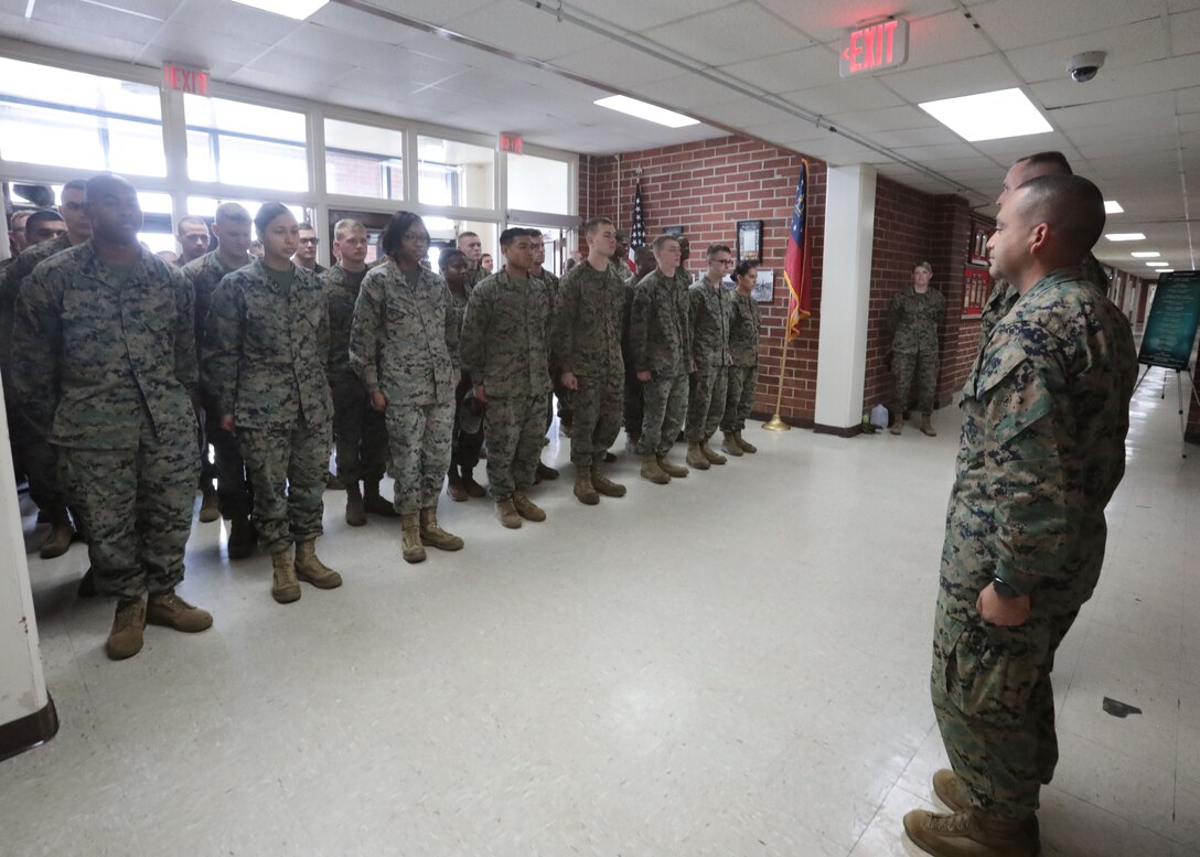 Marines of MCLB Albany received a safety brief, and also commemorated Dr. Martin Luther King Jr. ahead of the holiday. Dozens of Marines paid tribute by reading the "I Have a Dream" speech, Jan. 18. (U.S. Marine Corps photo by Re-Essa Buckels)