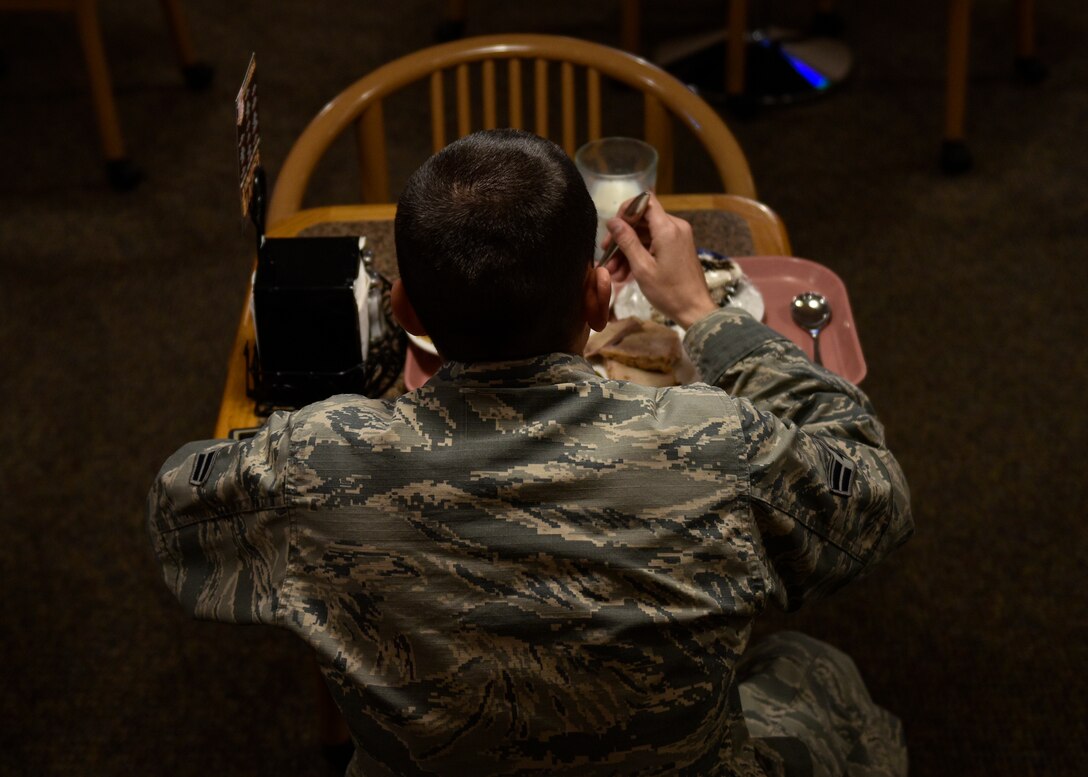 A patron of Thunderbird Inn eats his lunch at Kirtland Air Force Base, N.M., Jan. 22, 2019. The western region winner of the Hennessy Award is expected to be announced in late March or early April. (U.S. Air Force photo by Airman 1st Class Austin J. Prisbrey)