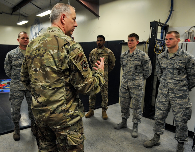 Maj. Gen. John Gordy, U.S. Air Force Expeditionary Center commander, wishes 628th Security Forces defenders good luck on their future endeavors as potential Phoenix Ravens during a base tour Jan. 18, 2019, at Joint Base Charleston, S.C.