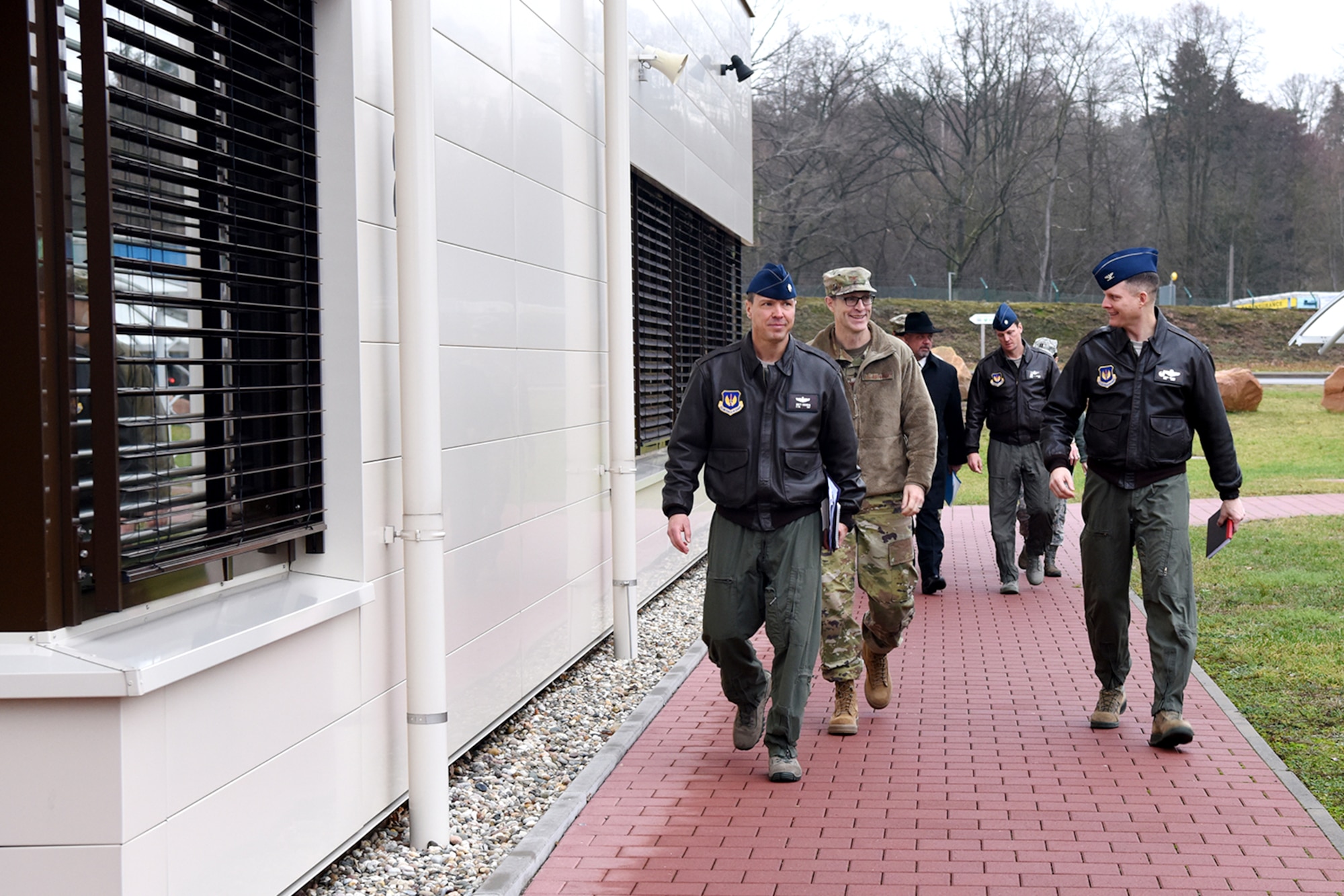 The Commander in Chief’s Installation Excellence selection team enters the C-130J Super Hercules flight simulator facility on Ramstein Air Base, Germany, Jan. 15, 2019. The team learned how Ramstein pilots use the simulator to prepare for unpredictable flight conditions on missions.