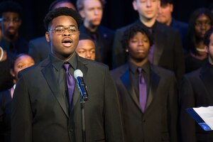 The Woodside High School center for Arts and Communications choir sings in honor of Dr. Martin Luther King, Jr. at Fort Eustis’ Wylie Theater during a celebration at Joint Base Langley-Eustis, Virginia, Jan. 17, 2019.