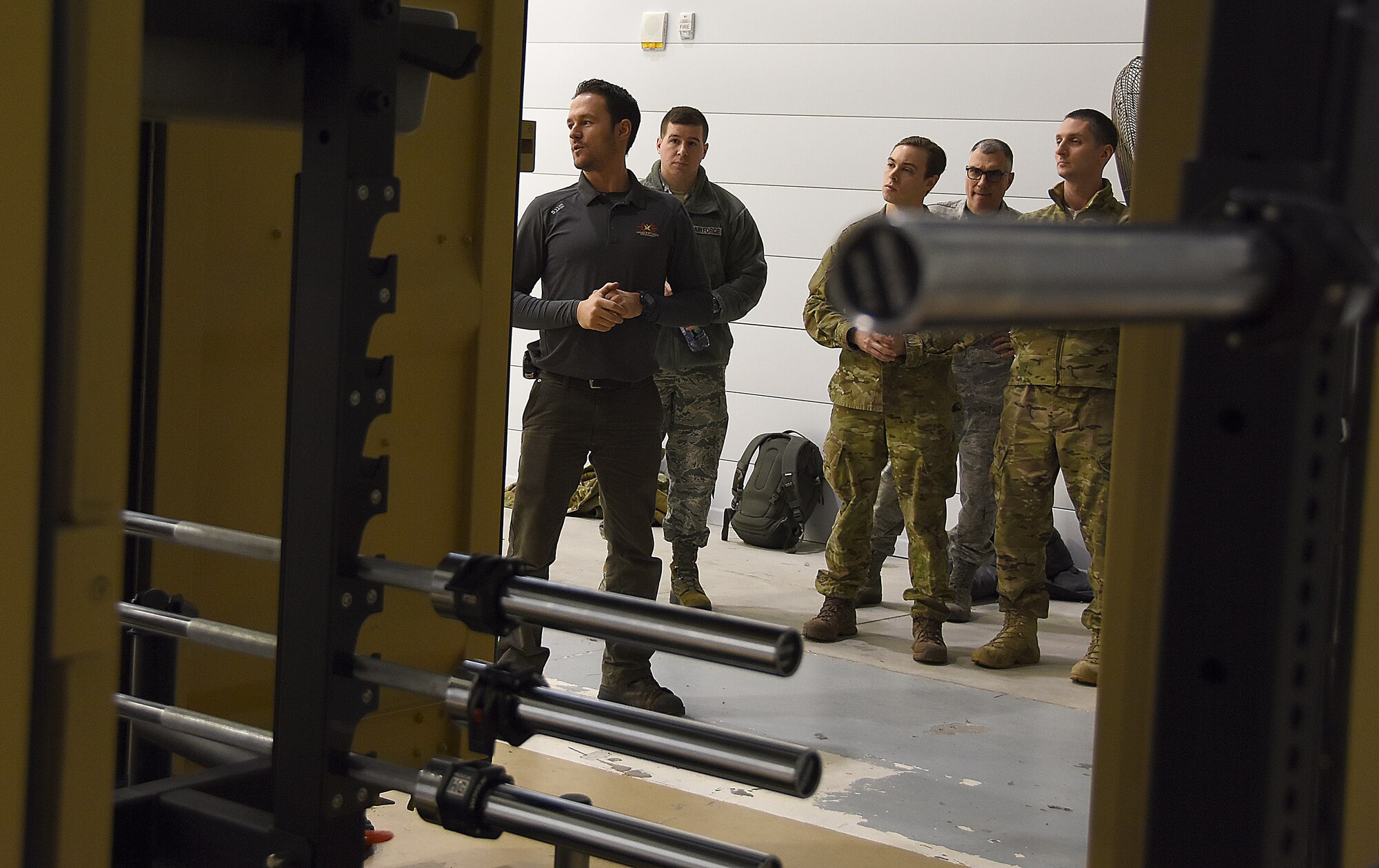 Westover Airmen get a first look at a newly purchased mobile fitness unit.