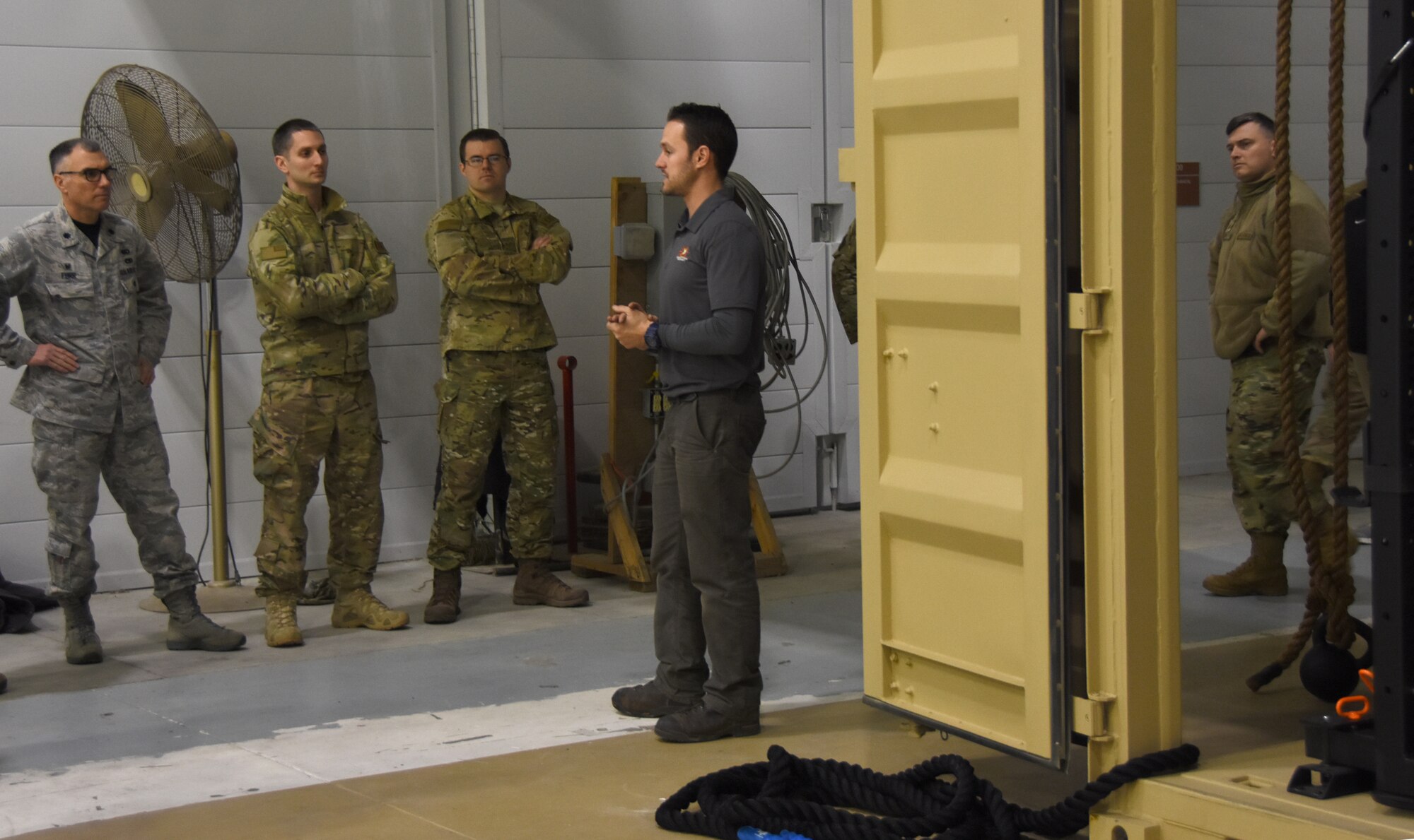 Westover Airmen get a first look at a newly purchased mobile fitness unit.