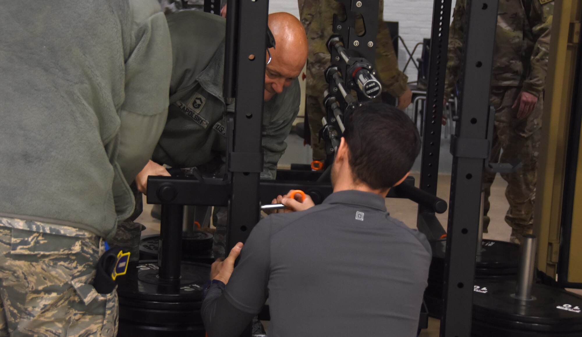 Westover Airmen get a first look at a newly purchased mobile fitness unit.