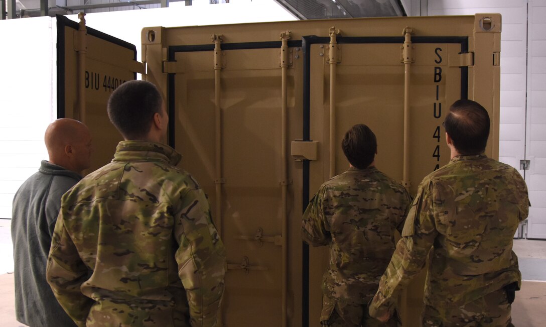 Westover Airmen get a first look at a newly purchased mobile fitness unit.