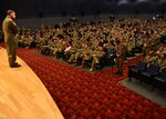 YOKOSUKA, Japan (Jan. 23, 2019) - Adm. John C. Aquilino, commander of U.S. Pacific Fleet, answers questions asked by Sailors during an all-hands call for service members at the Fleet Activities (FLEACT) Yokosuka Fleet Theater Jan. 23. FLEACT Yokosuka provides, maintains, and operates base facilities and services in support of the U.S. 7th Fleet's forward-deployed naval forces, 71 tenant commands, and more than 27,000 military and civilian personnel.