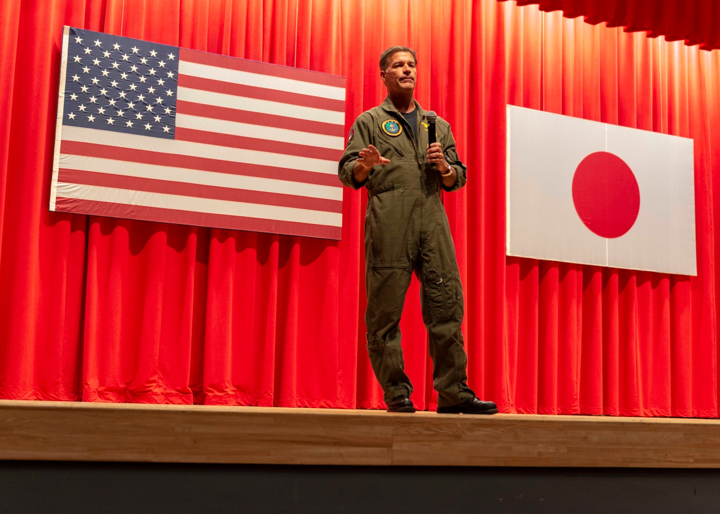 YOKOSUKA, Japan (Jan. 23, 2019)- Adm. John C. Aquilino, commander of U.S. Pacific Fleet speaks during an all-hands call for service members at the Fleet Activities (FLEACT) Yokosuka Fleet Theater Jan. 23. FLEACT Yokosuka provides, maintains, and operates base facilities and services in support of the U.S. 7th Fleet's forward-deployed naval forces, 71 tenant commands, and more than 27,000 military and civilian personnel.