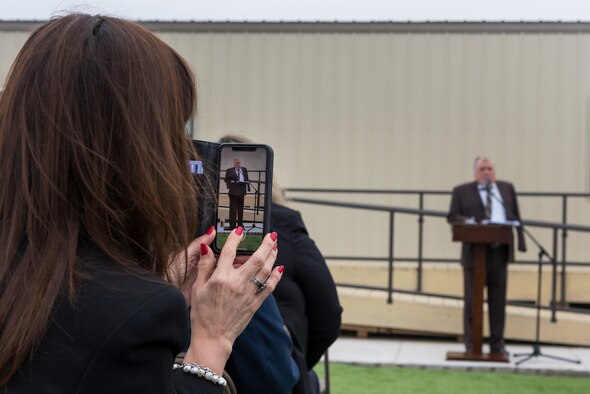 Roberto Barrera, Vietnam veteran and former educator, speaks about his life experiences and the renaming of the base elementary school at Laughlin Air Force Base, Texas on Jan. 18, 2019. Community and base members joined to celebrate the dedication ceremony of the base Science, Technology, Engineering and Mechanics school to Roberto (Bobby) Barrera, a community member whose sacrifice for his country was great. (U.S. Air Force photo by Airman 1st Class Anne McCready)