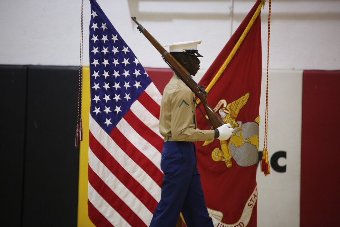 The Commandant’s Four, selected and appointed by the Commanding Officer of Marine Barracks Washington D.C., is the official Color Guard entity for the Marine Corps and marches in high-visibility ceremonies across the nation.