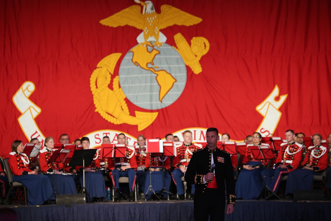 Colonel Donald J. Tomich gives opening remarks during the Marine Barracks Washington's 243rd Birthday Ball, Nov. 16, 2018. The Ball this year was to honor the Marine Corps for it's 243rd birthday.