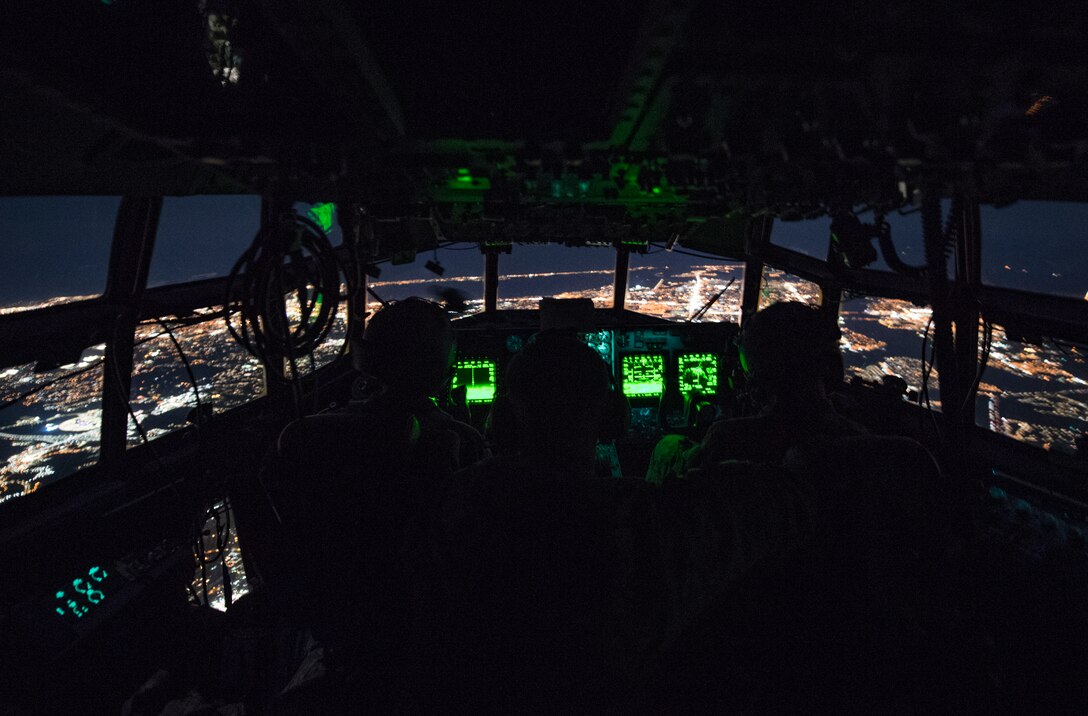 Aircraft flying at night.