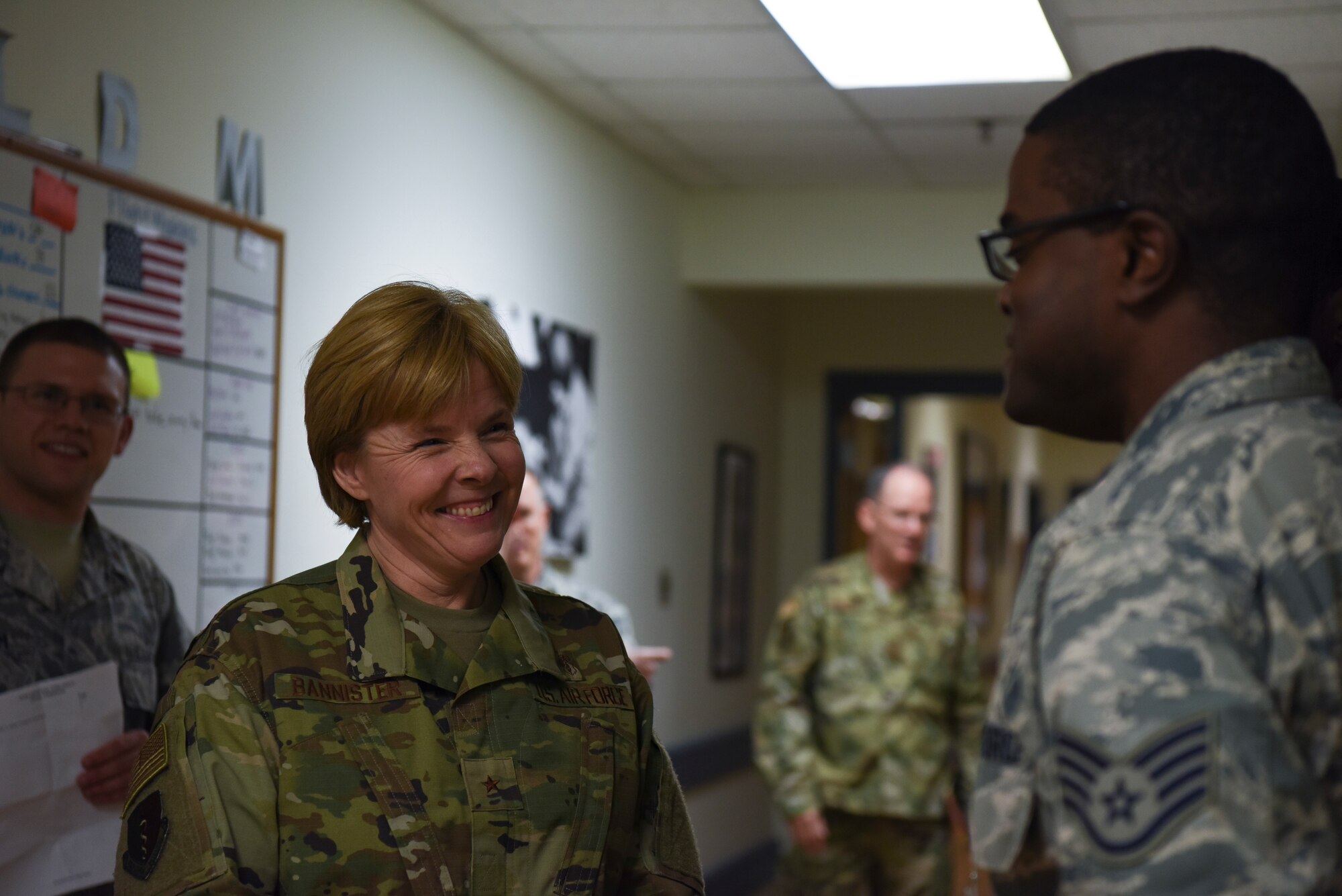 U.S. Air Force Brig. Gen. (Dr.) Sharon Bannister, Defense Health Agency education and training deputy assistant director and Assistant Surgeon General for Dental Services, speaks to Airmen from the 8th Medical Group Flight Medicine flight during her visit to Kunsan Air Base, Republic of Korea, Jan. 23, 2019. As the U.S. Air Force Dental Corps Chief, the general provides policy and operational advice to the Air Force Surgeon General on matters involving dental practices of 1,000 dentists and 2,500 technicians. (U.S. Air Force Photo by Senior Airman Savannah Waters)