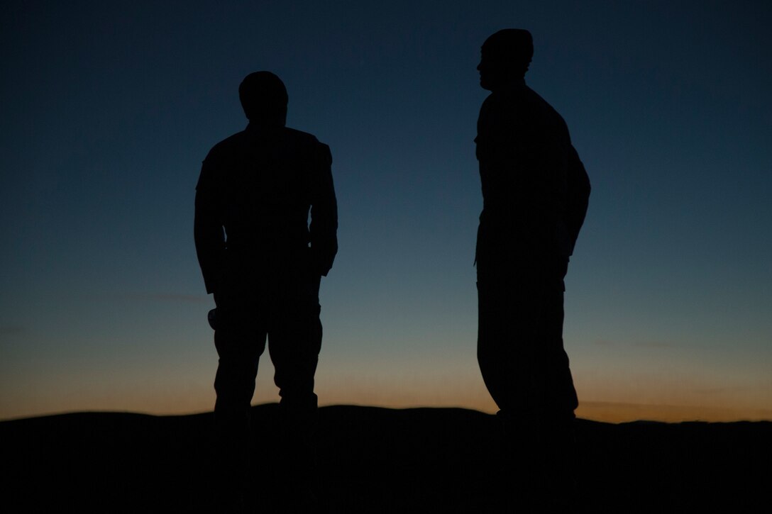 U.S. Marines with 7th Marine Regiment rest after the training day during exercise Steel Knight (SK) 2019 at Marine Corps Air Ground Combat Center, Twentynine Palms, California, Dec. 3, 2018.