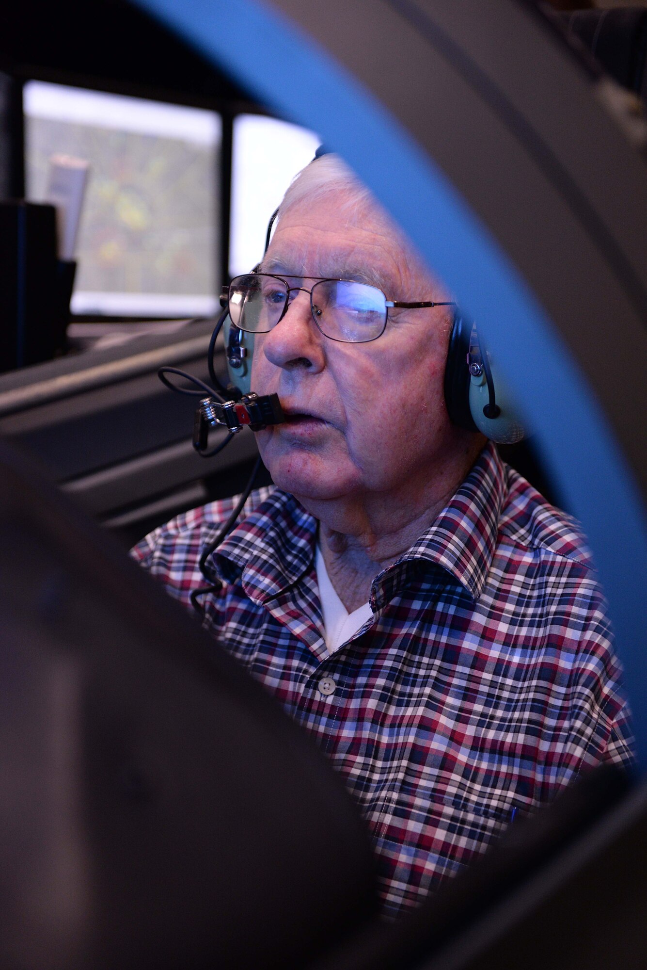 Retired Lt. Col. James Cole, former T-38 Talon pilot and Columbus, Mississippi, native, operates a T-38 Talon simulator Jan. 16, 2019, at the 14th Operations Group on Columbus Air Force Base. Cole flew a variety of aircraft during his 23-year military career, including the T-38. (U.S. Air Force photo by Airman Hannah Bean)