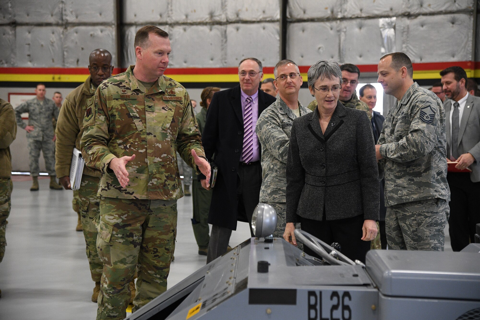 Air Force Secretary Heather Wilson receives a briefing about the F-35A Lightning II during a base visit, Jan. 23, 2019
